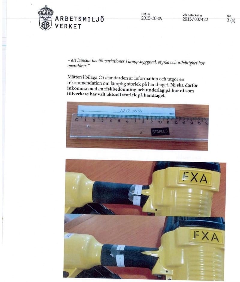 Utdrag ur Arbetsmiljöverkets brev till K-rauta